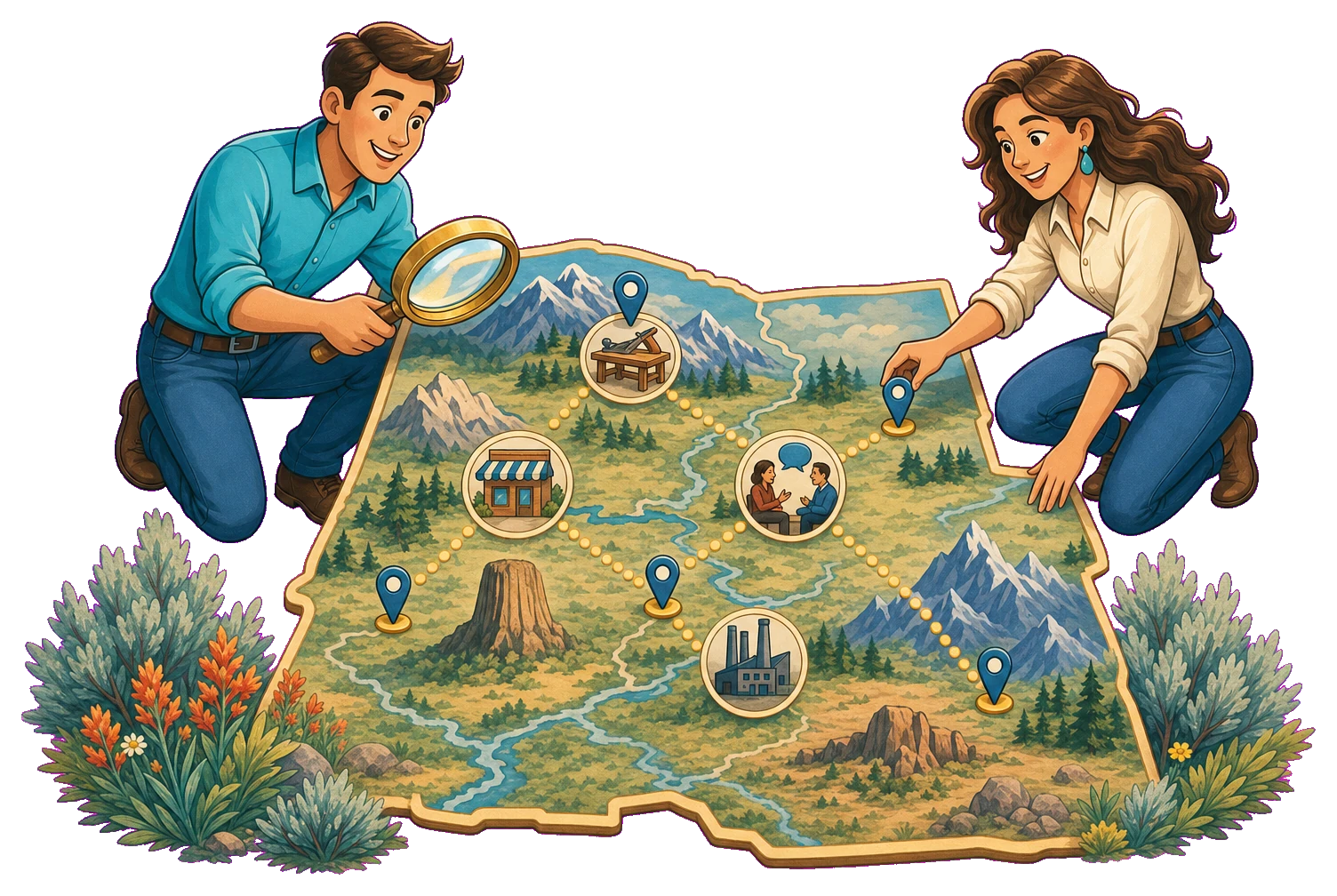 Two Wyoming entrepreneurs exploring connected business resources across the state